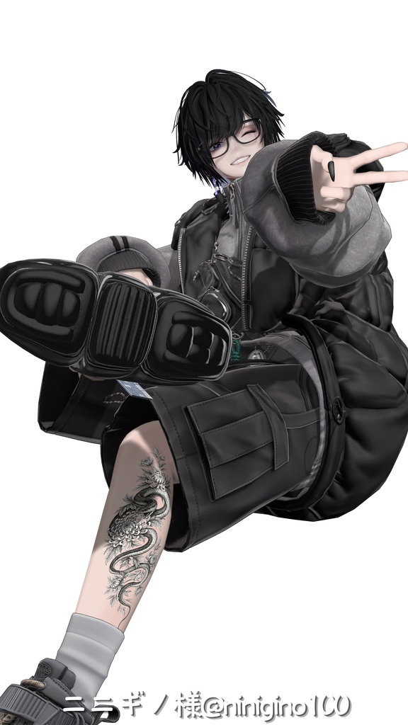 蛇と花 タトゥー風デカール