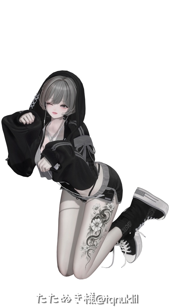 蛇と花 タトゥー風デカール