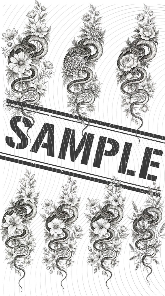 蛇と花 タトゥー風デカール