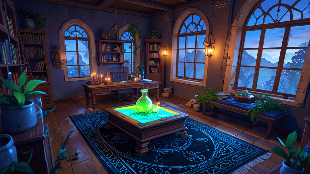 無料配布!【背景画像素材】魔女の部屋 – 月明かりと魔法のアトリエ(静止画 / 商用利用可)