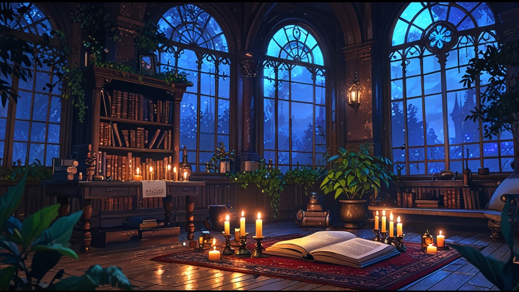 無料配布!【背景画像素材】魔女の部屋 – 月明かりと魔法のアトリエ(静止画 / 商用利用可)