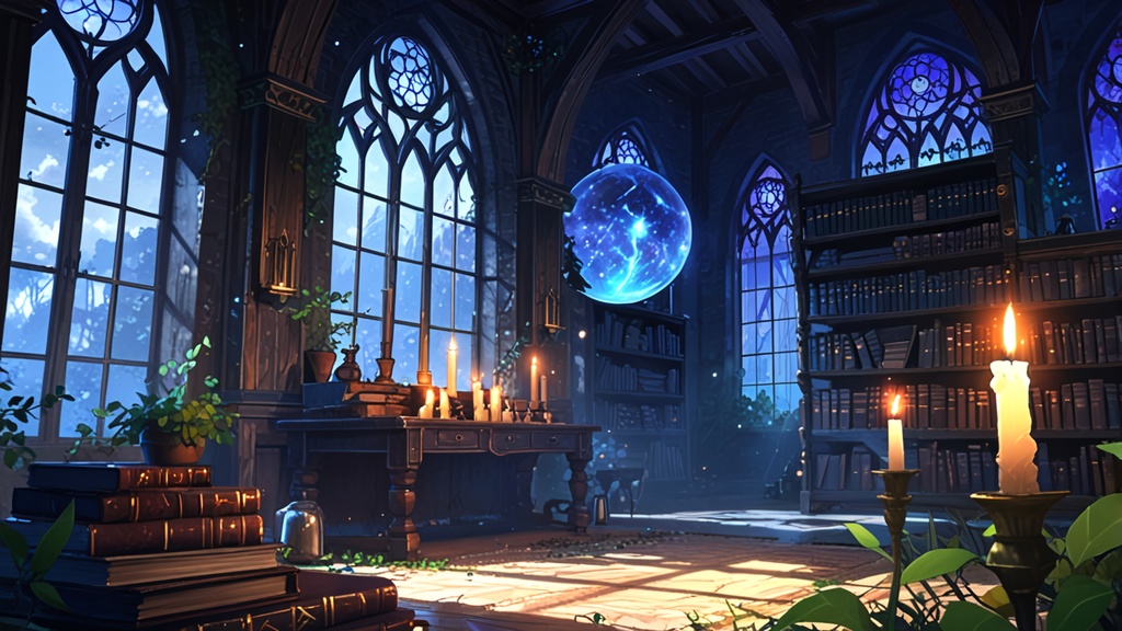 無料配布!【背景画像素材】魔女の部屋 – 月明かりと魔法のアトリエ(静止画 / 商用利用可)