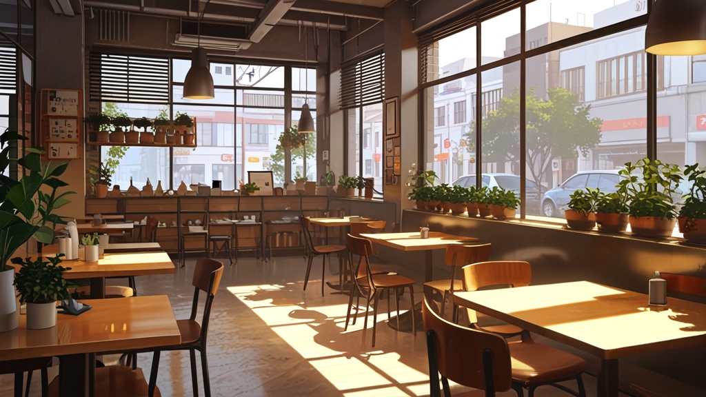 無料配布!【背景画像素材】モダンなカフェ – 自然の香りがする癒しの空間(静止画 / 商用利用可)