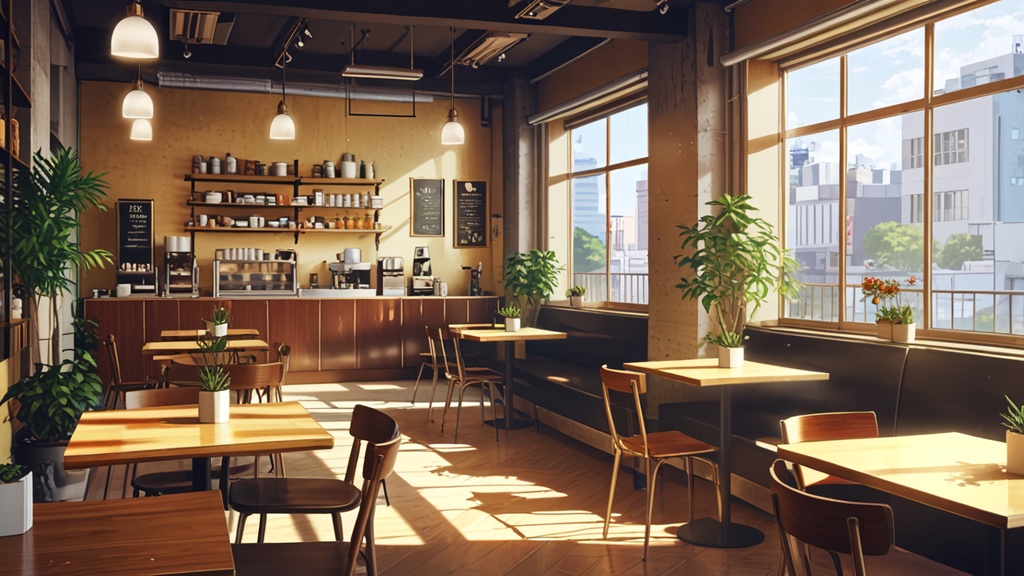 無料配布!【背景画像素材】モダンなカフェ – 自然の香りがする癒しの空間(静止画 / 商用利用可)