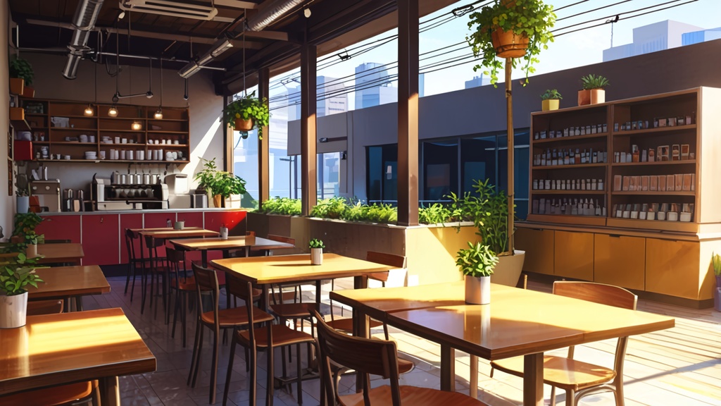 無料配布!【背景画像素材】モダンなカフェ – 自然の香りがする癒しの空間(静止画 / 商用利用可)