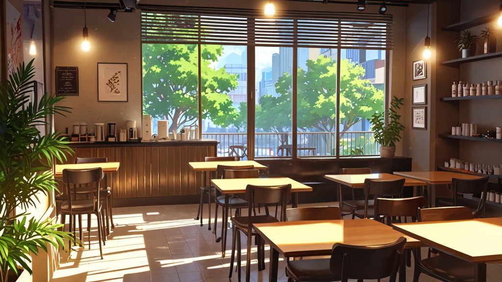 無料配布!【背景画像素材】モダンなカフェ – 自然の香りがする癒しの空間(静止画 / 商用利用可)