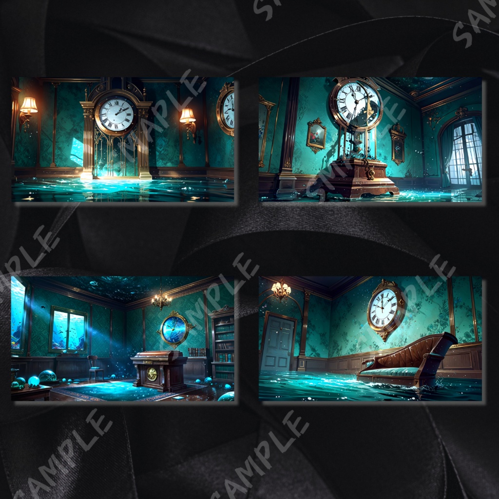 【背景素材】沈みゆく静寂 - 水中に眠る5つの幻想空間 全20枚セット(静止画 / 商用利用可)