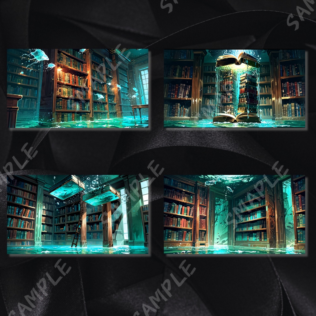 【背景素材】沈みゆく静寂 - 水中に眠る5つの幻想空間 全20枚セット(静止画 / 商用利用可)