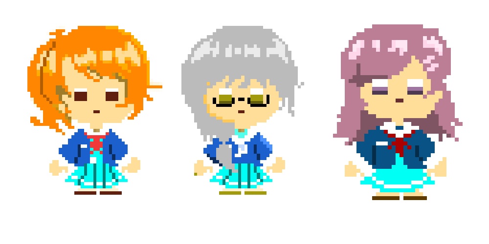 ノベルゲーキャラクター　ドット絵ステッカー ３枚セット