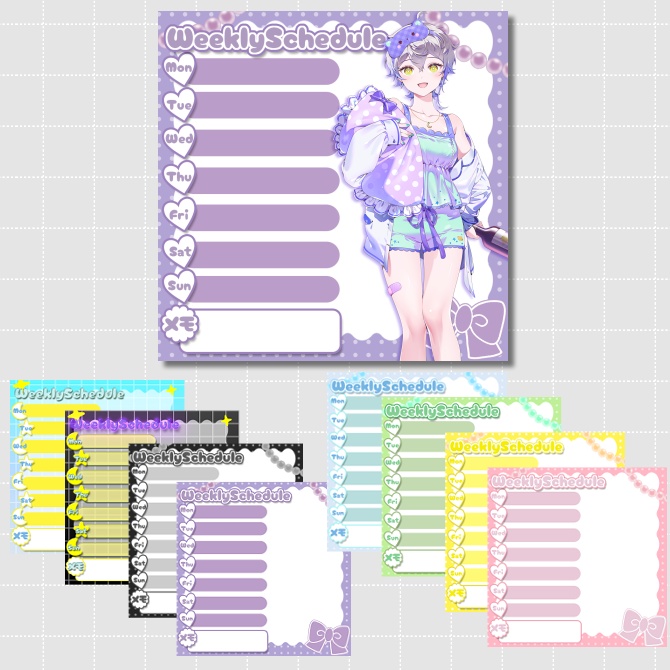 【スケジュール表】無配あり💜・正方形スケジュール表・8色【Vtuber/配信者向け】