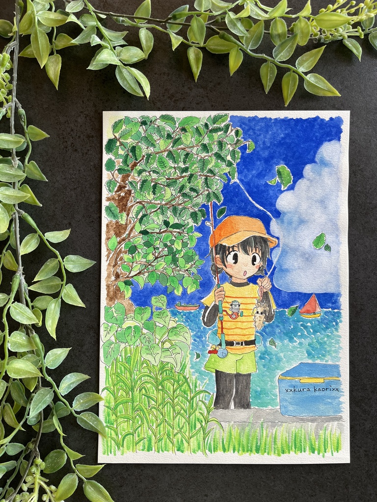 B5サイズ原画作品『夏の釣り風景』