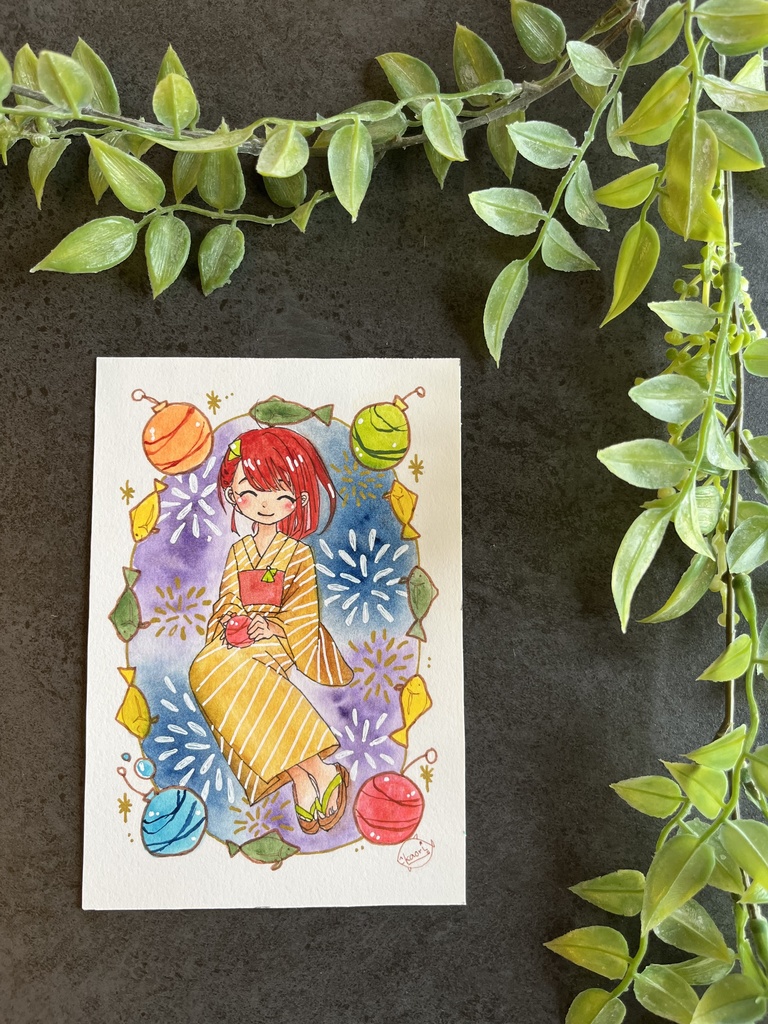 ハガキサイズ原画『大切な水風船』