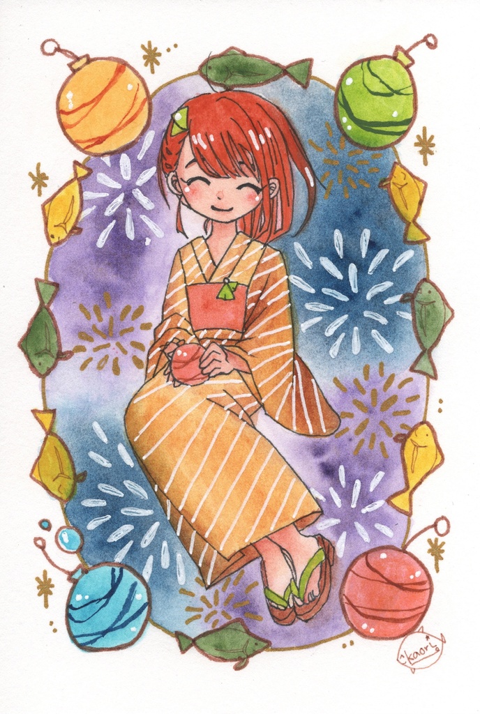 ハガキサイズ原画『大切な水風船』