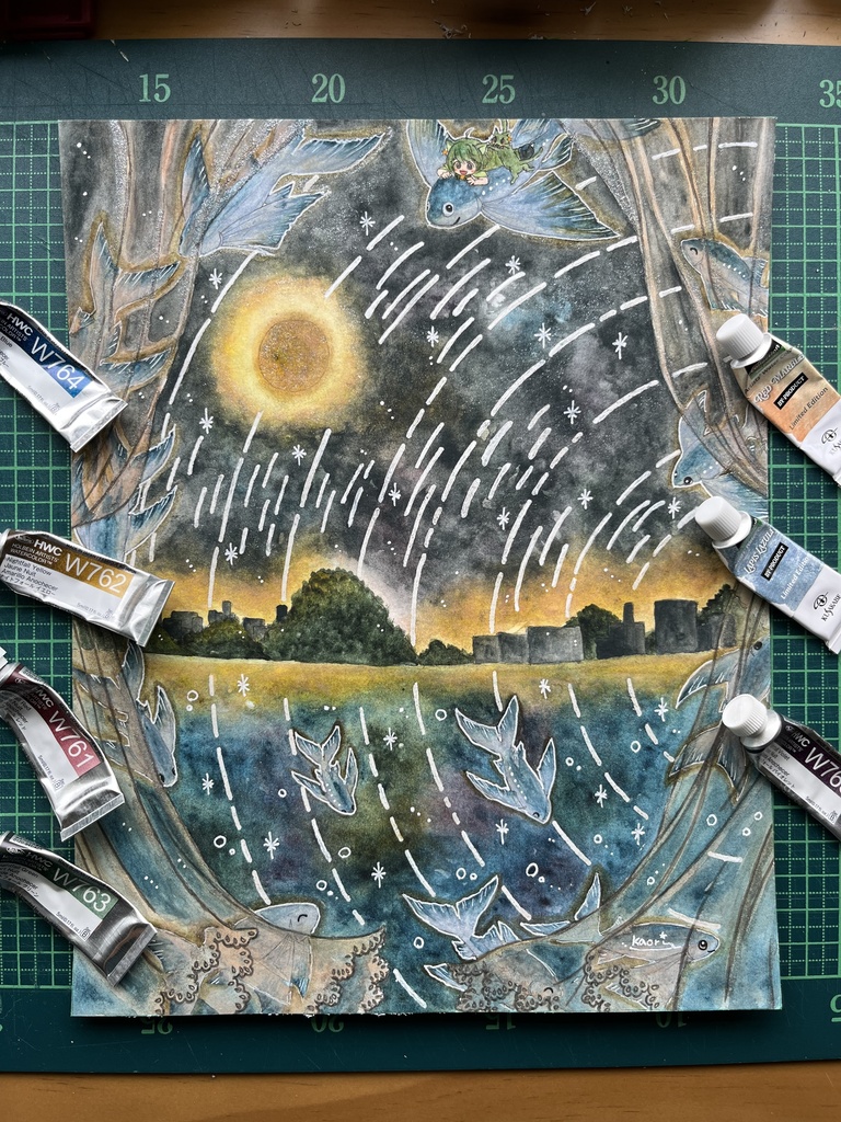 インチサイズ額装作品『トビウオ流星群』