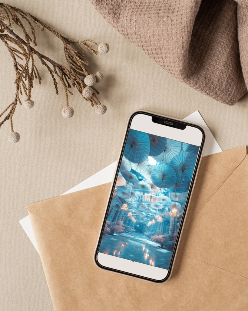 【幻想の花園】夢かわパステル傘とお花のスマホ壁紙④