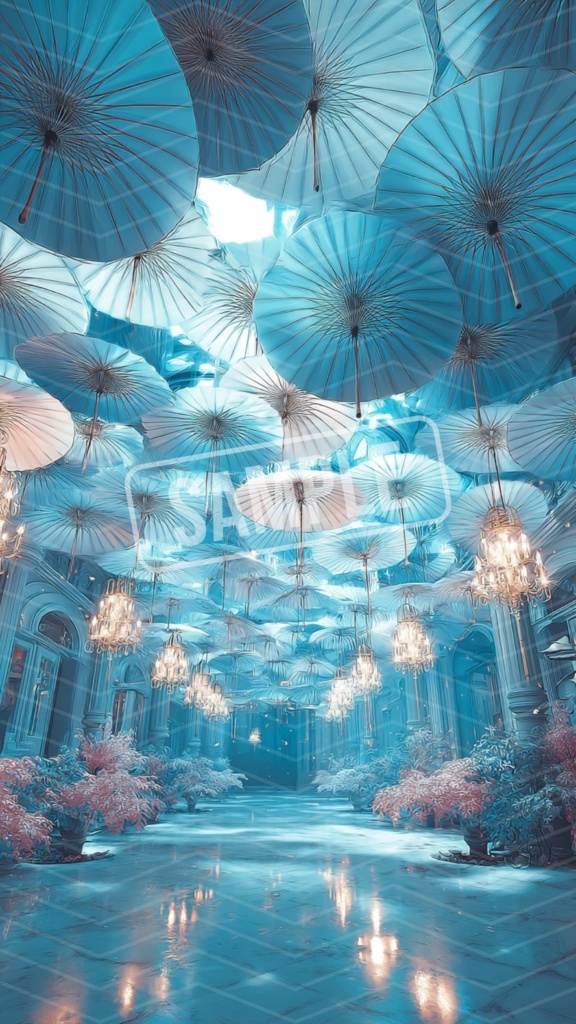 【幻想の花園】夢かわパステル傘とお花のスマホ壁紙④