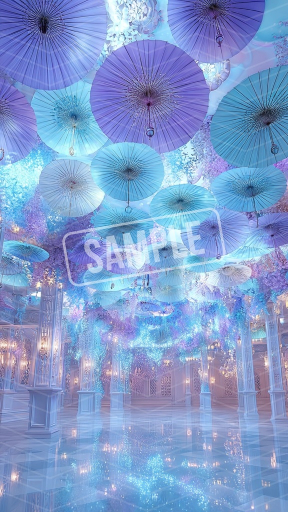 【幻想の花園】夢かわパステル傘とお花のスマホ壁紙⑤