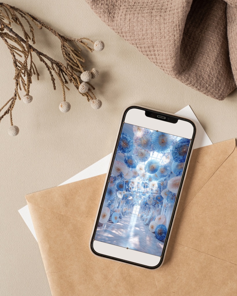 【幻想の花園】夢かわパステル傘とお花のスマホ壁紙⑥