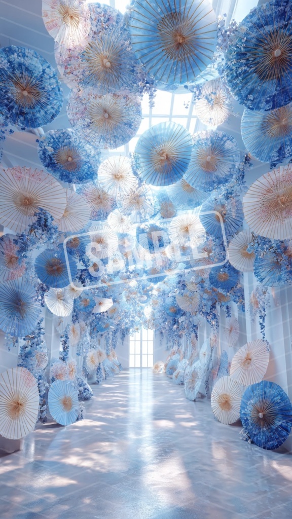 【幻想の花園】夢かわパステル傘とお花のスマホ壁紙⑥