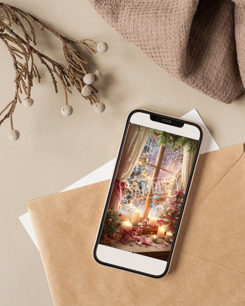 【11・12月限定】Holy Lights – Home Edition|聖夜を照らす灯りのスマホ壁紙04 Starlit Window|星が瞬く窓辺