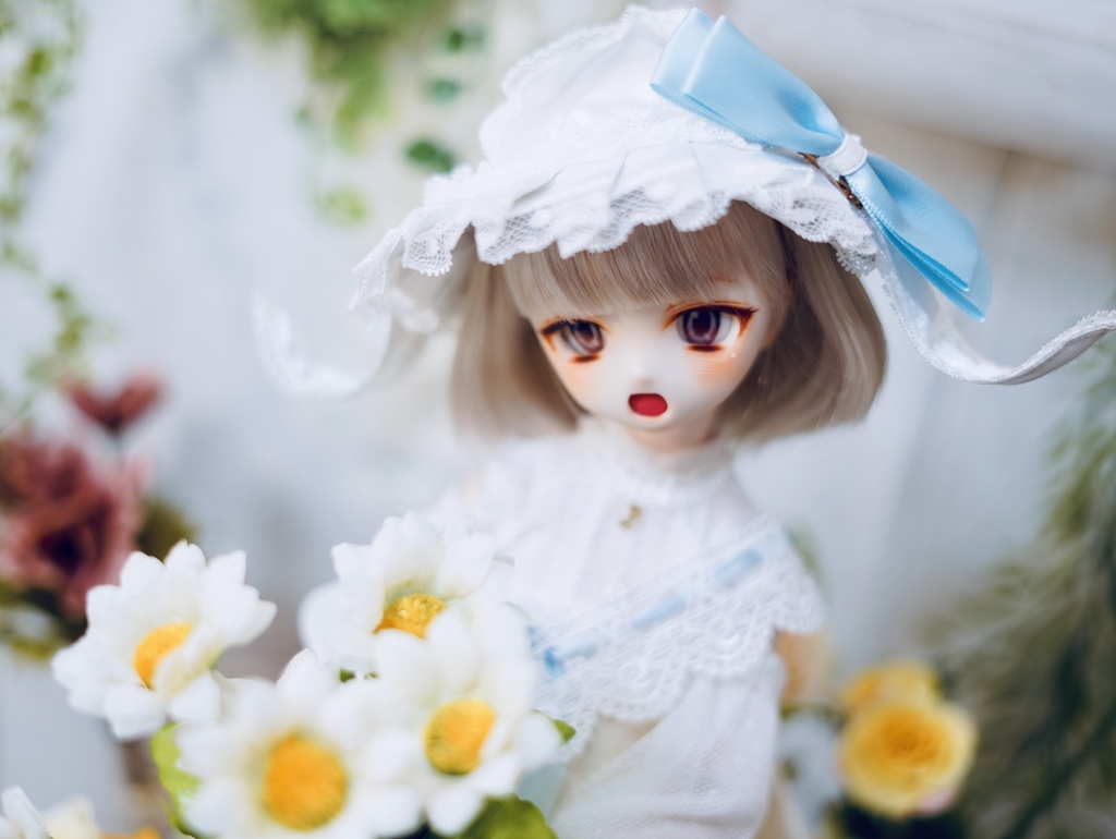 【展示】DDH01 カスタムヘッド セミホワイト肌 おまけアイ MDD ドルフィードリーム ソフビ盛り 開口 ほわほわ笑顔ちゃん