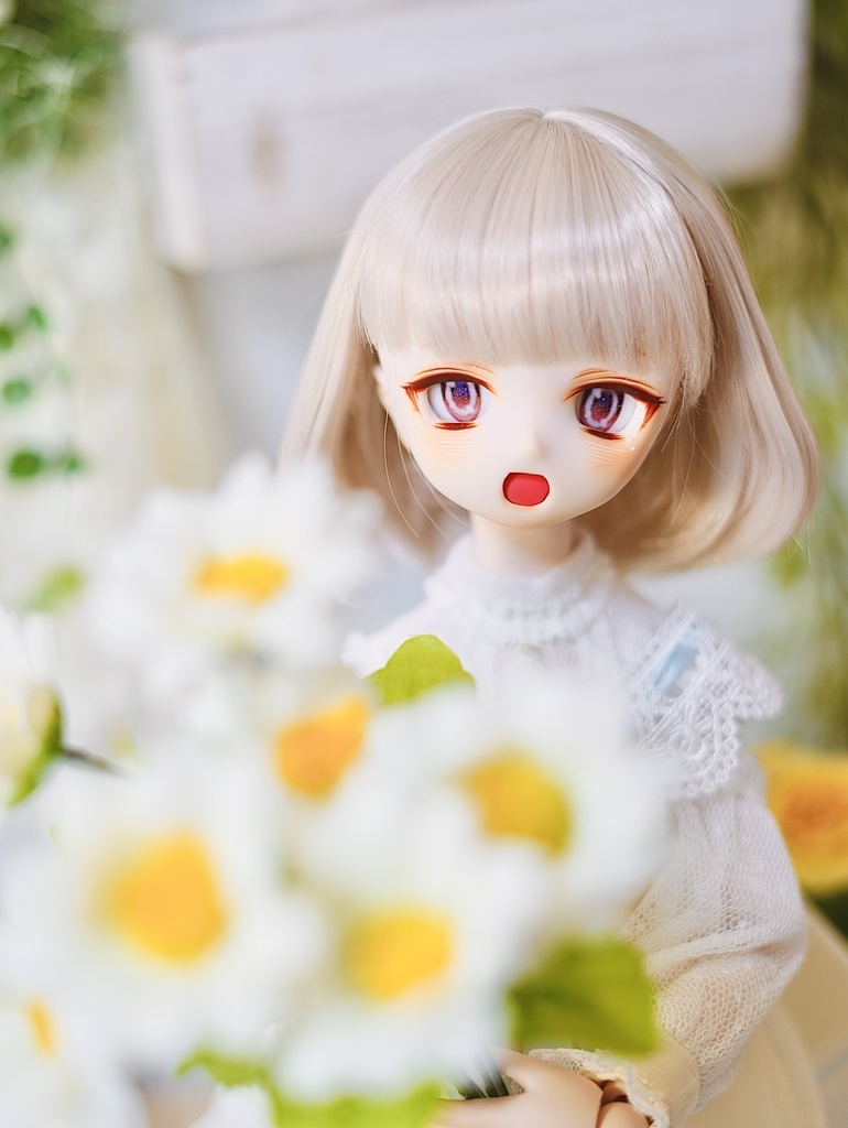 【展示】DDH01 カスタムヘッド セミホワイト肌 おまけアイ MDD ドルフィードリーム ソフビ盛り 開口 ほわほわ笑顔ちゃん