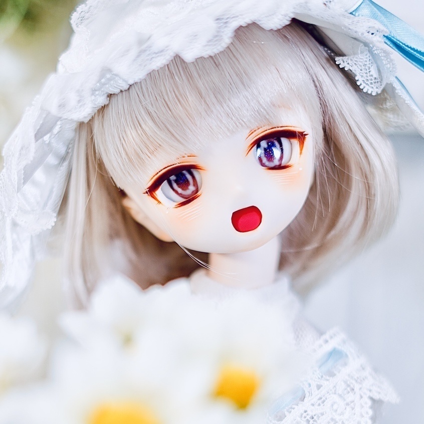 【展示】DDH01 カスタムヘッド セミホワイト肌 おまけアイ MDD ドルフィードリーム ソフビ盛り 開口 ほわほわ笑顔ちゃん