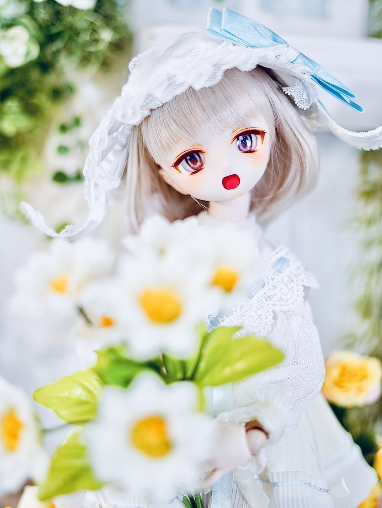 【展示】DDH01 カスタムヘッド セミホワイト肌 おまけアイ MDD ドルフィードリーム ソフビ盛り 開口 ほわほわ笑顔ちゃん