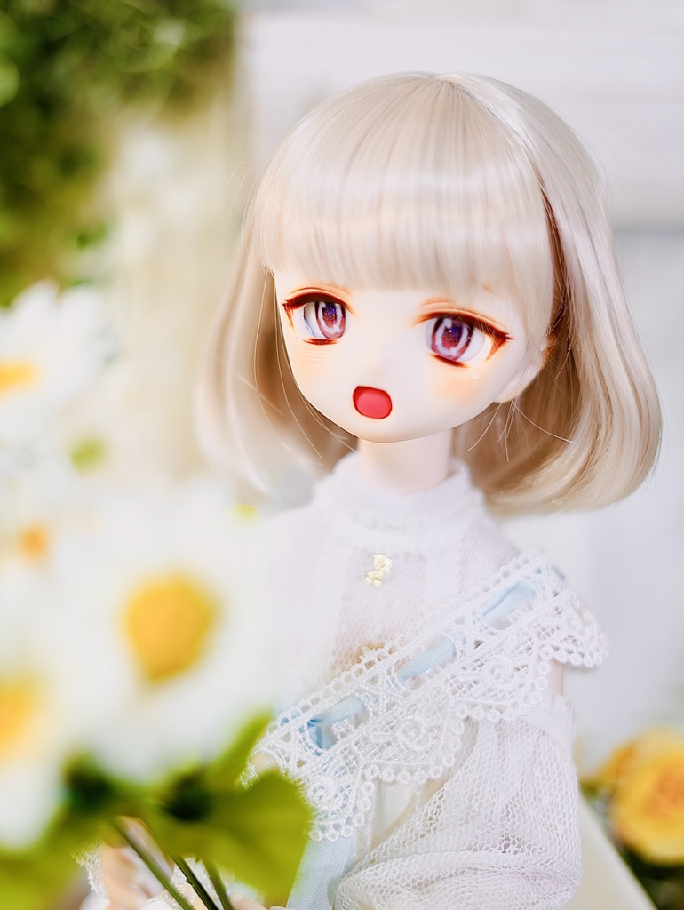 【展示】DDH01 カスタムヘッド セミホワイト肌 おまけアイ MDD ドルフィードリーム ソフビ盛り 開口 ほわほわ笑顔ちゃん