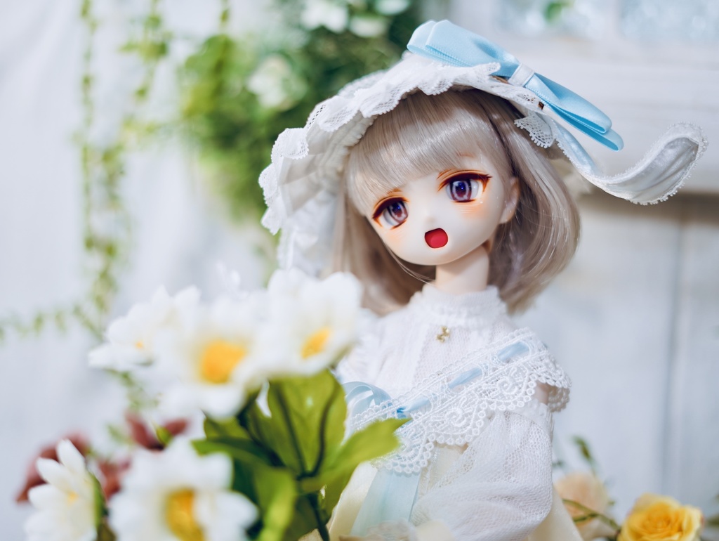 【展示】DDH01 カスタムヘッド セミホワイト肌 おまけアイ MDD ドルフィードリーム ソフビ盛り 開口 ほわほわ笑顔ちゃん