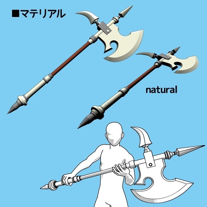 【クリスタ3D素材】バトルアックス battle axe