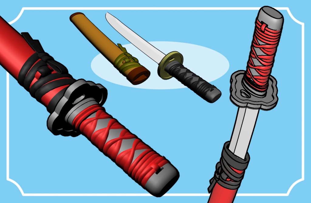 【クリスタ3D素材】日本刀・短刀のセット katana