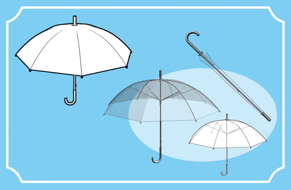 【クリスタ3D素材】ビニール傘 閉じた状態あり