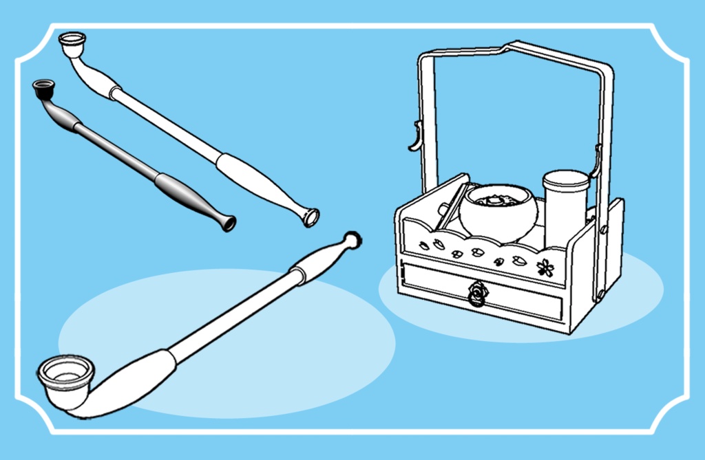 【クリスタ素材】キセルと煙草盆のセット !長キセルおまけ!