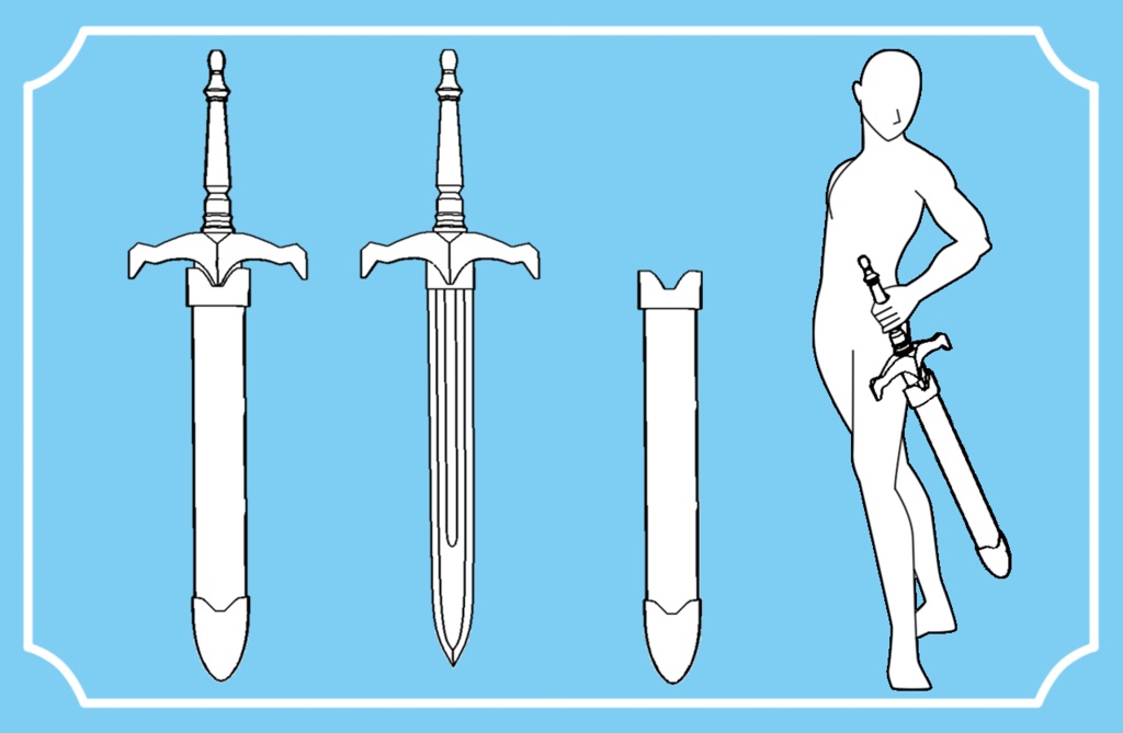 【クリスタ用3D素材】ブロードソード Broadsword 鞘から抜刀できます