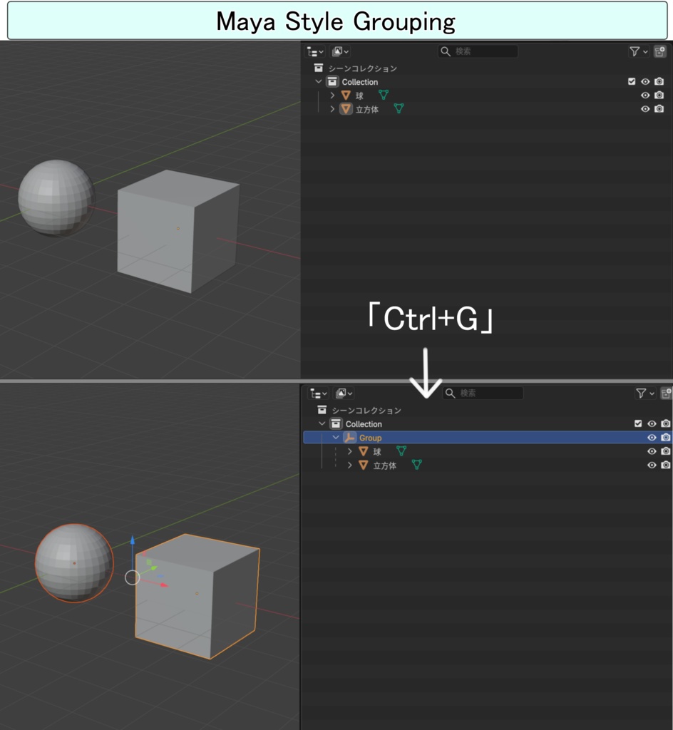 Mayaライクなグループ化をBlenderで再現!『Maya Style Grouping』アドオン