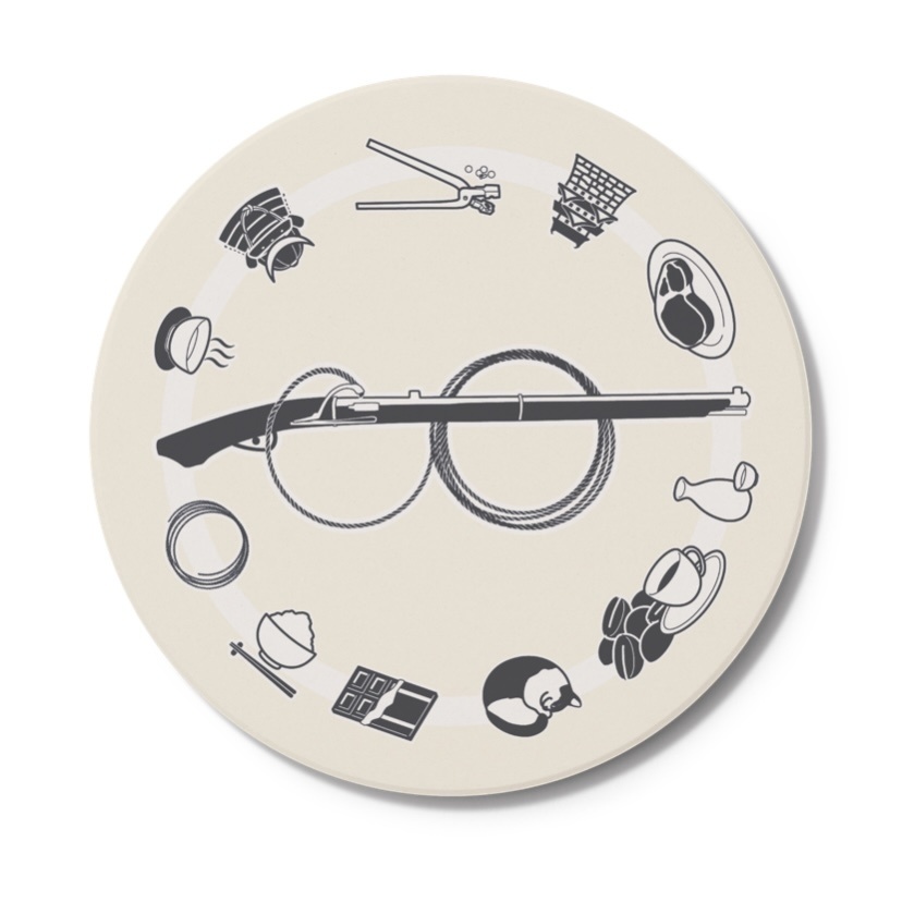 火縄銃男子 薄浅葱/鳥の子 コースター