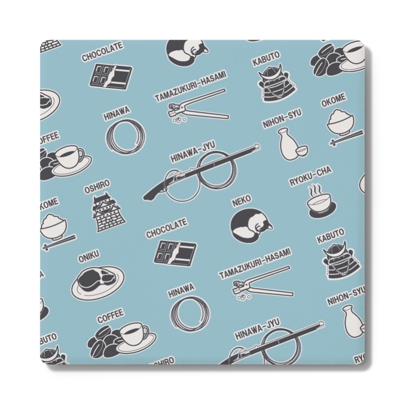 火縄銃男子 薄浅葱/鳥の子 コースター