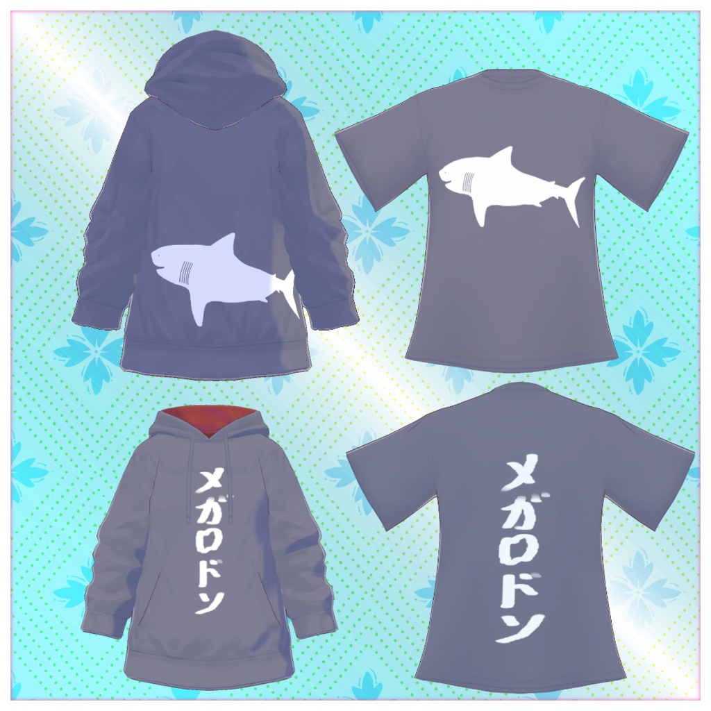 【VRoid用】ムカシパーカー&ムカシTシャツ -3color-【無料あり】