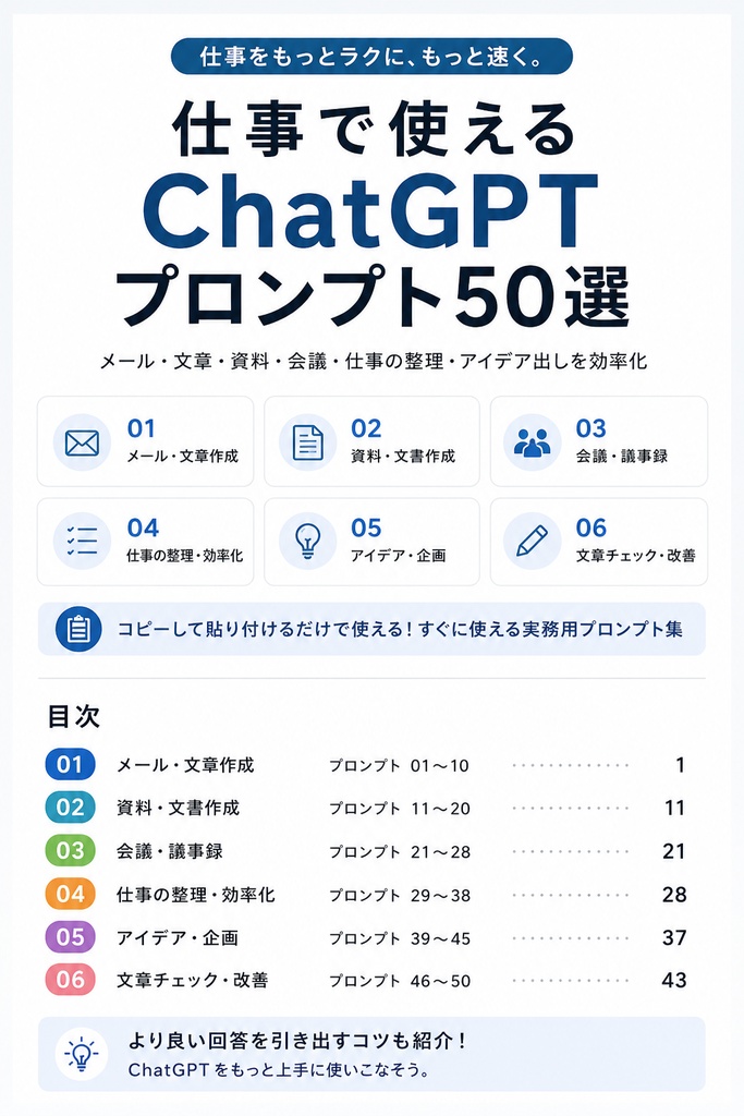 仕事で使えるChatGPTプロンプト50選|コピペで使える実務テンプレ集