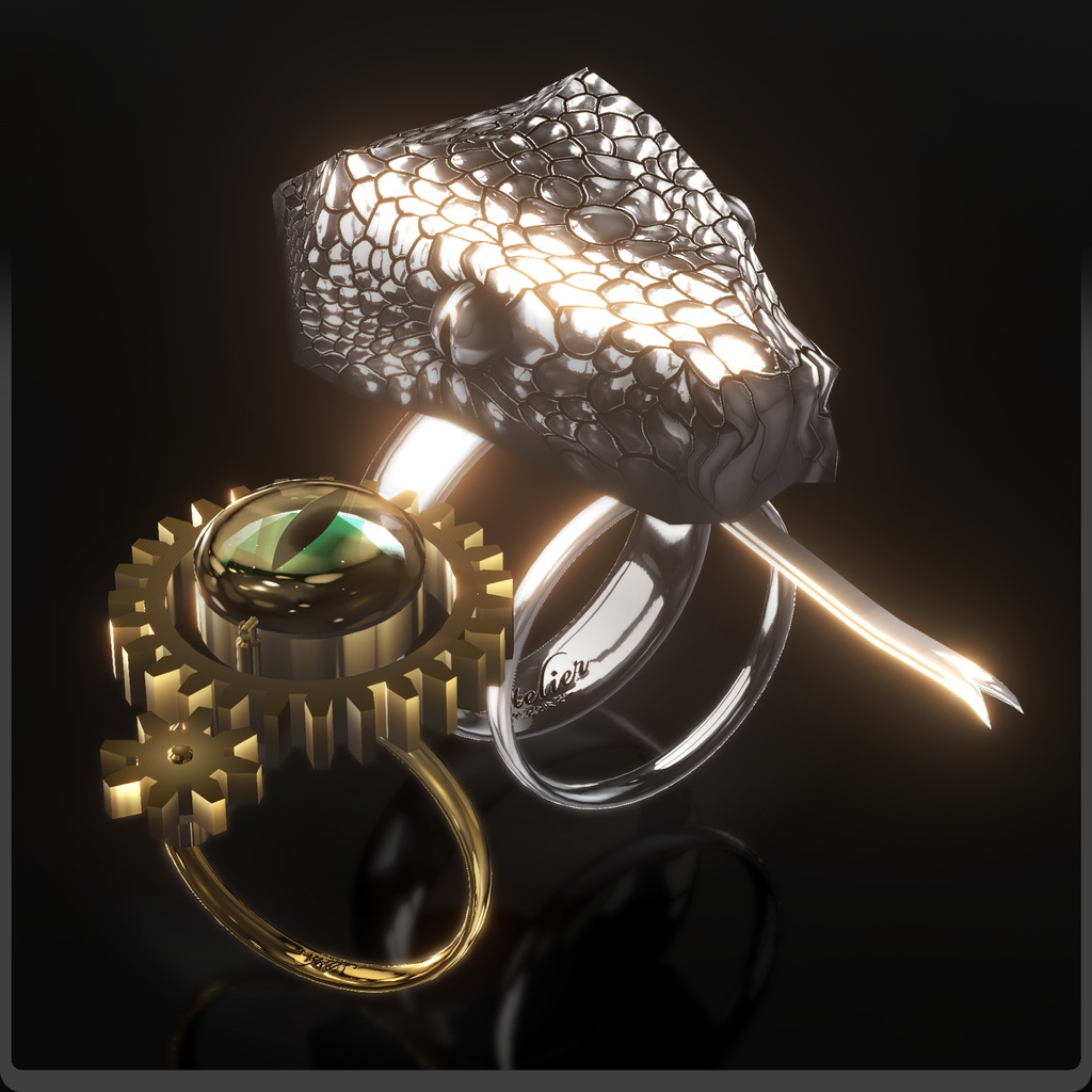 【ギミック&アニメーション付き】VRChat向け指輪3Dモデル / パイソンリングH/E(2セット)