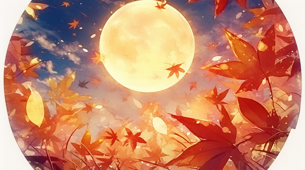 月と紅葉のイメージ背景画像