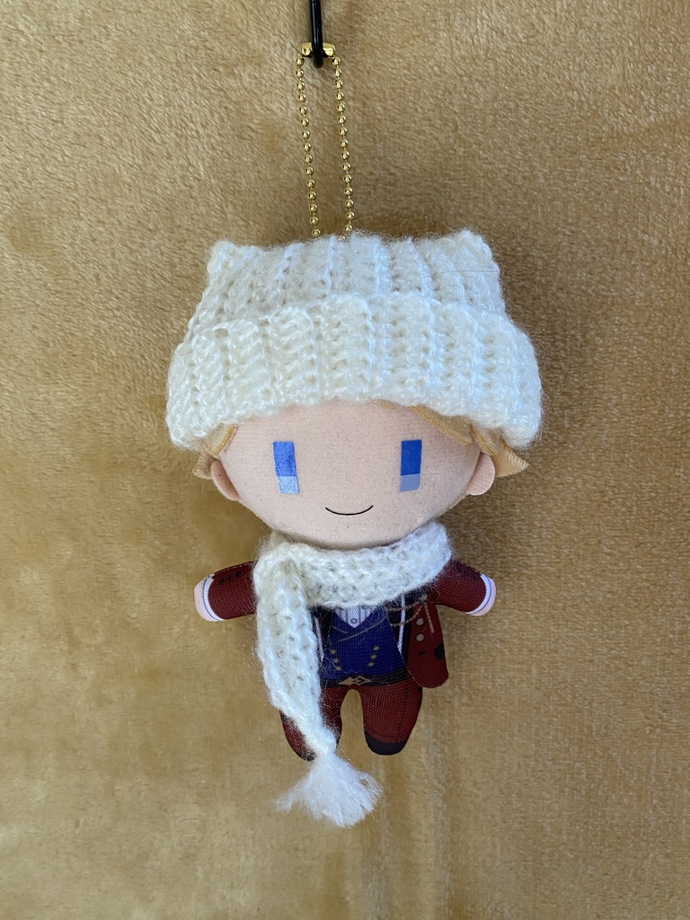 10〜12㎝ぬい用 猫耳風ニット帽+ミニマフラー