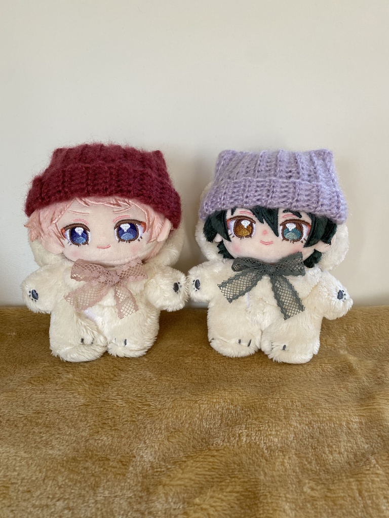 10〜12㎝ぬい用 猫耳風ニット帽+ミニマフラー