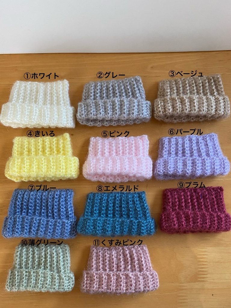 10〜12㎝ぬい用 猫耳風ニット帽+ミニマフラー