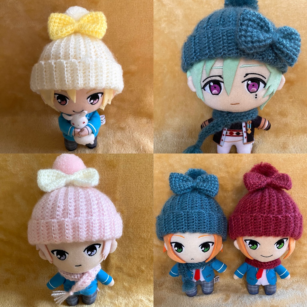 ぽんぽんニット帽+ミニマフラー+リボンブローチ(16㎝ぬい用)