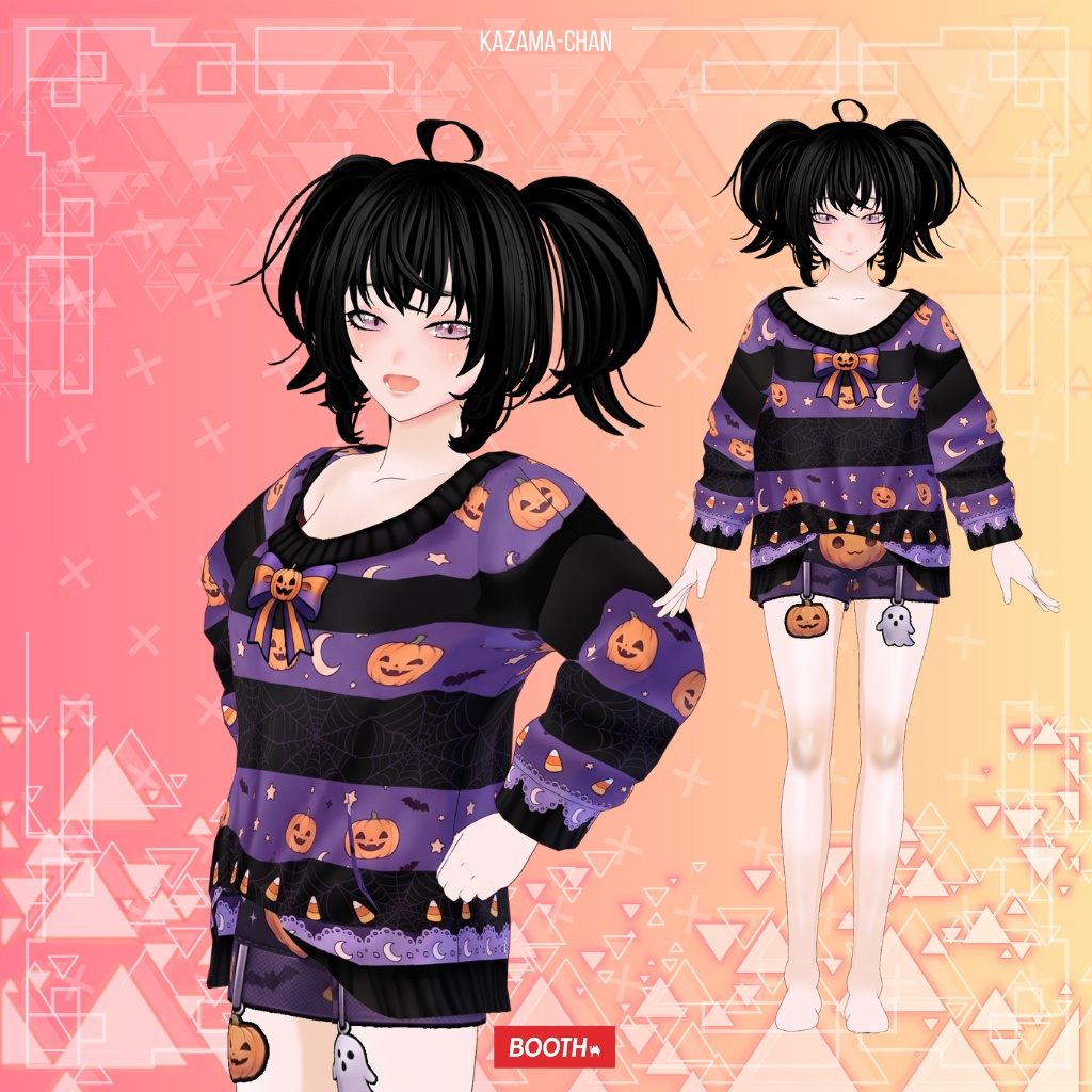 【VRoid】Halloween Gothic Pumpkin Outfit | Cute Spooky Witch Dress | VRoid Custom Item