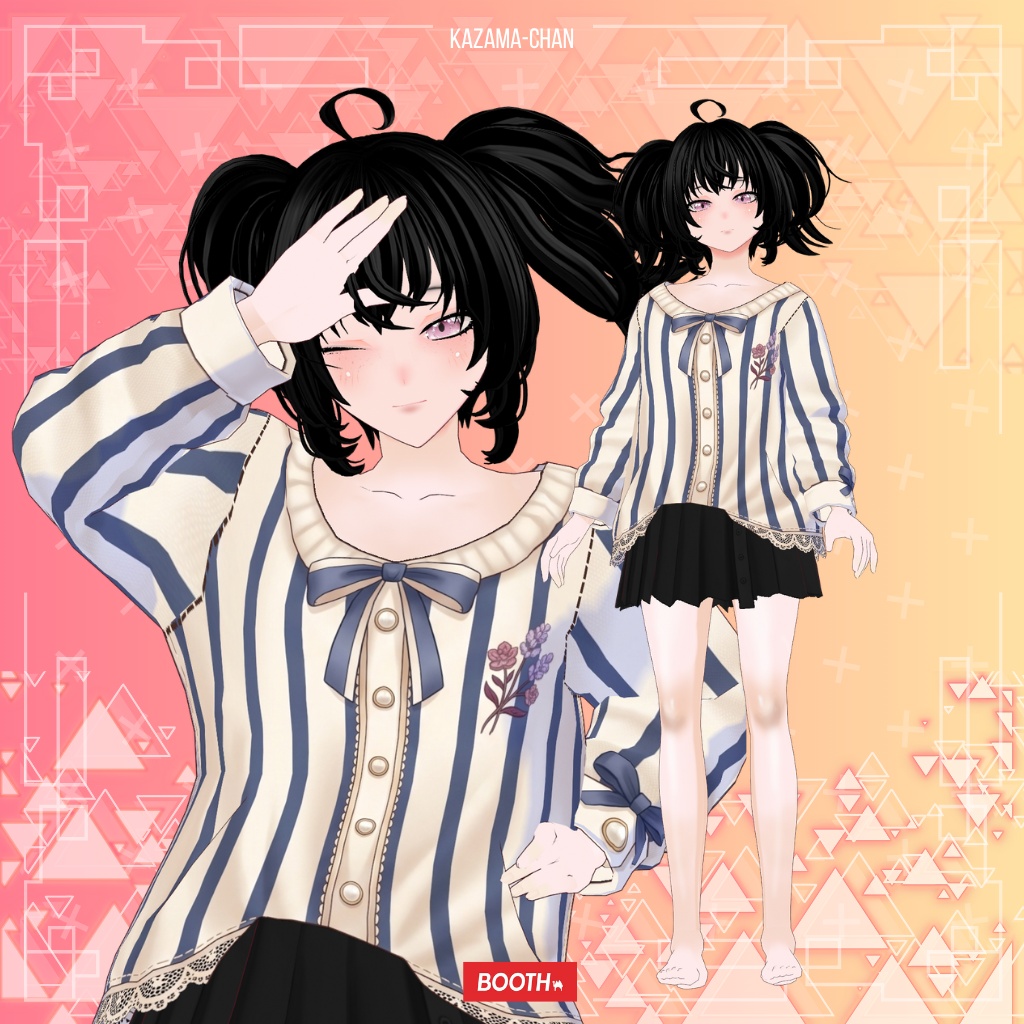 【VRoid】Navy Striped Sailor Outfit | Kawaii Preppy Casual | VRoid Custom Item