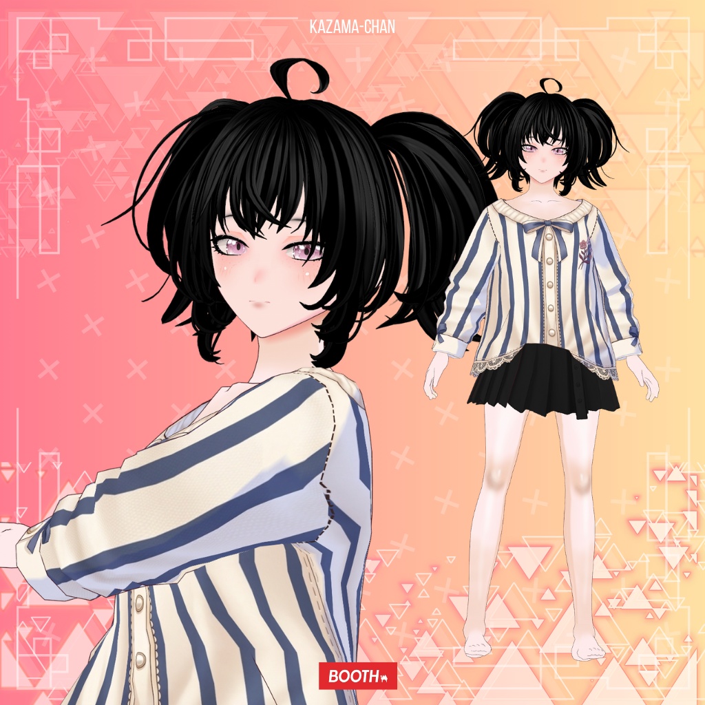 【VRoid】Navy Striped Sailor Outfit | Kawaii Preppy Casual | VRoid Custom Item
