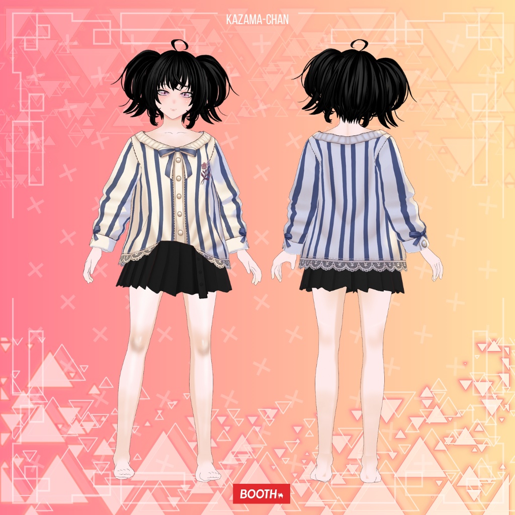 【VRoid】Navy Striped Sailor Outfit | Kawaii Preppy Casual | VRoid Custom Item